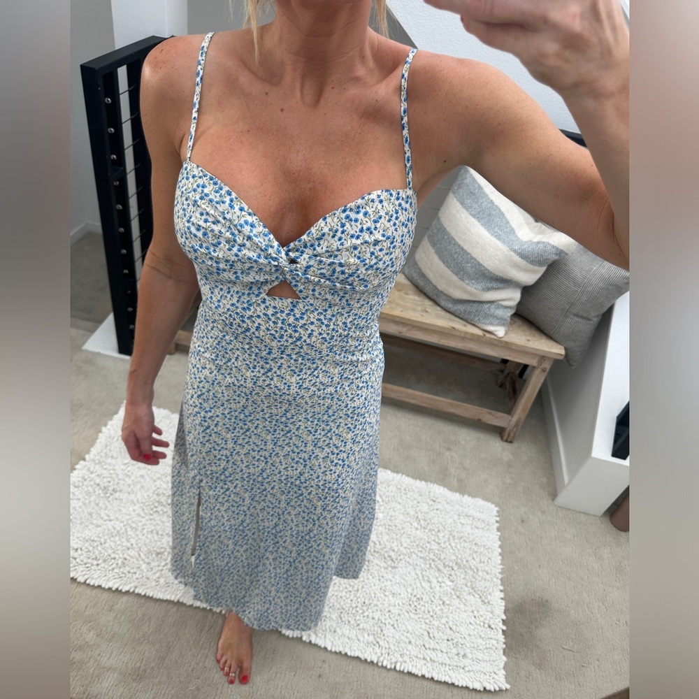 ON YOU Blue & White Floral Cutout Midi Dress | Size S - Picture 4 of 13